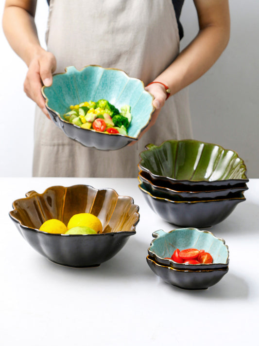 European and American creative special-shaped bowls, personalized soup bowls, household single fruit salad bowls, ceramic large vegetable bowls, retro