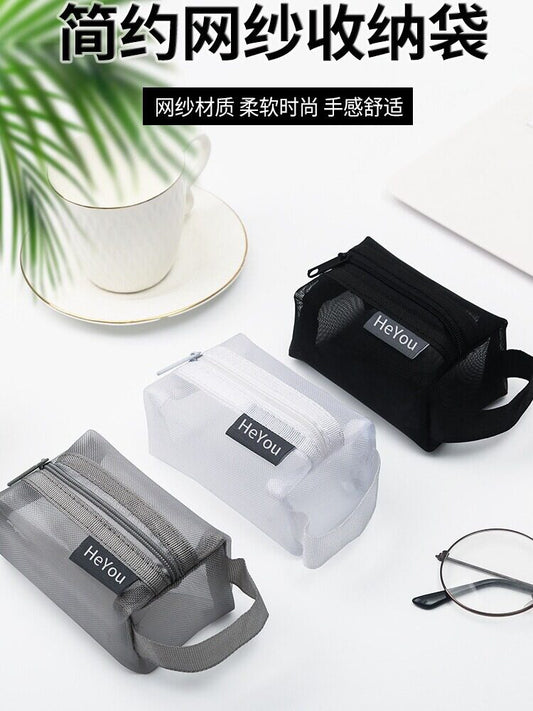 Mesh transparent storage bag mini sub-pack mesh zipper bag thickened zipper pouch small stationery bag classification small bag portable bus card change document bag ID card coin small card holder
