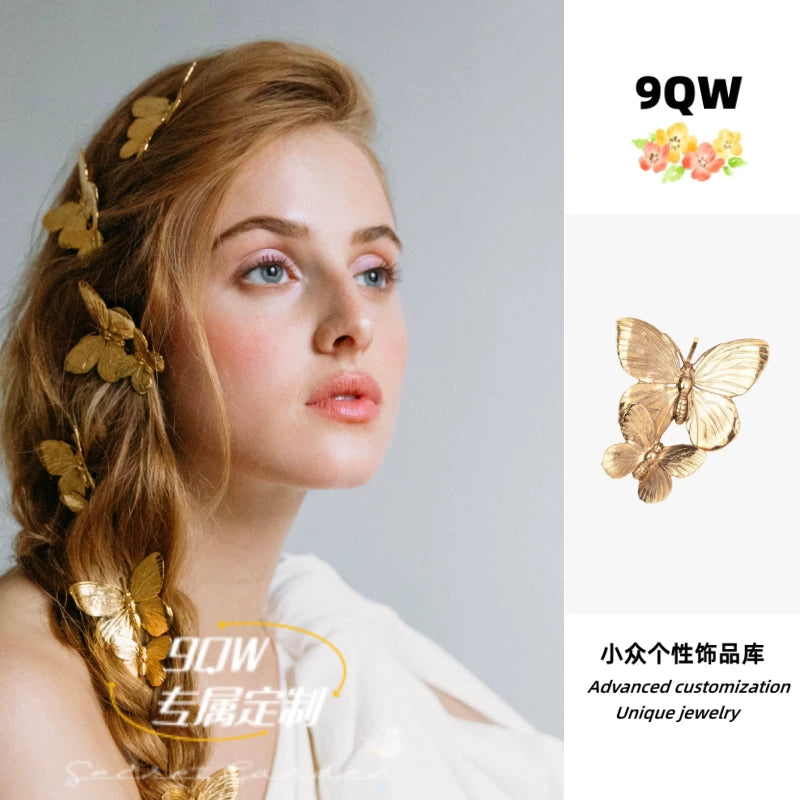 9QW European and American niche design, light butterfly clip, new side clip, bridesmaid, fairy accessories, hairpin headdress
