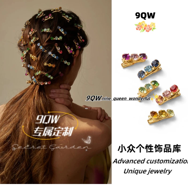 9QW European and American niche design color crystal hairpin women's high-end temperament versatile bangs clip clip hair accessories