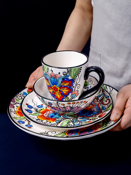 European and American creative tableware, irregular steak plates, European Western plates, home hand-painted ceramic plates, salad bowls