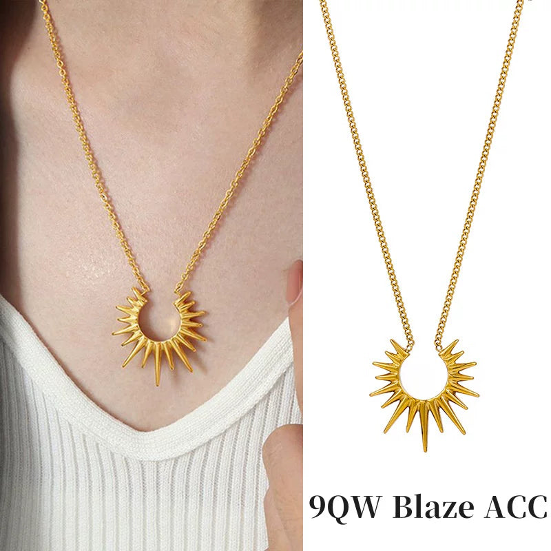 European and American niche vintage sunflower necklace 18K gold-plated stainless steel U-shaped horseshoe ring ins style titanium steel clavicle chain