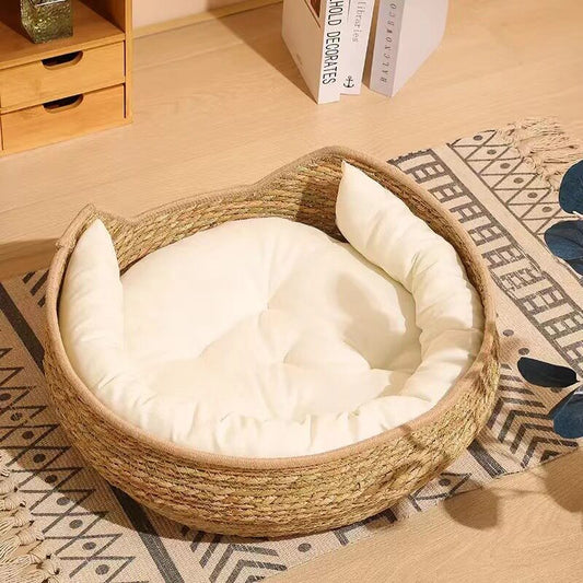 Rattan cat nest all-season universal summer breathable pet nest indoor durable rattan cat sleeping basket can be removed and washed to prevent scratching