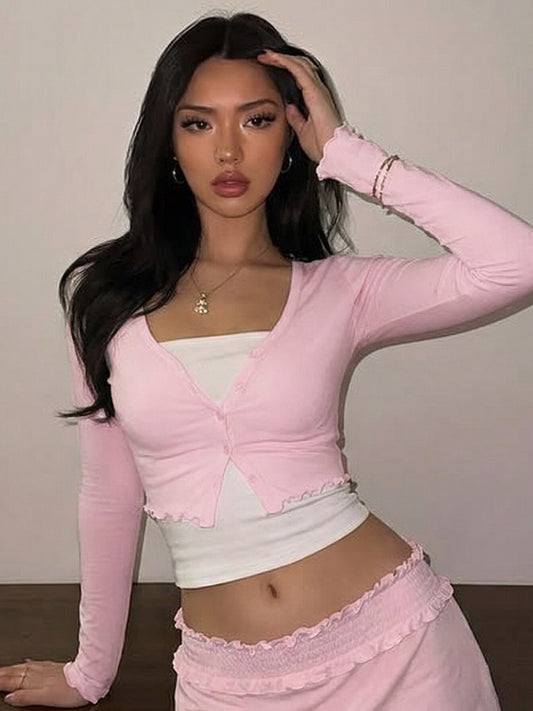 Y2K Pure Desire Bandeau + Pink Long-Sleeved Cardigan Two-Piece Set 2026 Summer New Spice Girl Fashion Versatile Set Trend