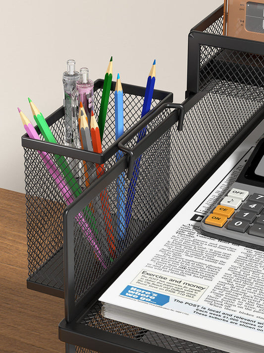 Large capacity metal pen holder hanging storage box, office desktop, student pen barrel, pens, children's file holder, girls and boys, multi-functional combination storage box, finishing desktop, makeup brush storage