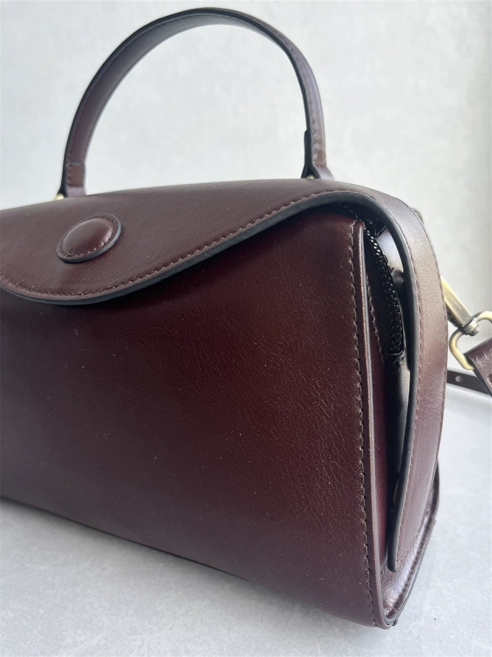 Shopping mall withdrawal high-quality top-layer vegetable-tanned cowhide Boston bag retro fashion high-end texture one-shoulder crossbody woman