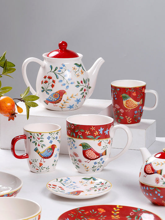 Creative ceramic household cold water kettle high value large capacity coffee afternoon tea pot mug set gift with lid