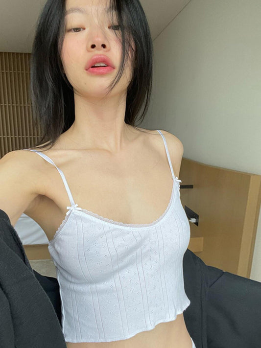 Pure desire white hollow slightly transparent camisole 2026 summer new hot girl versatile slim slimming top trend