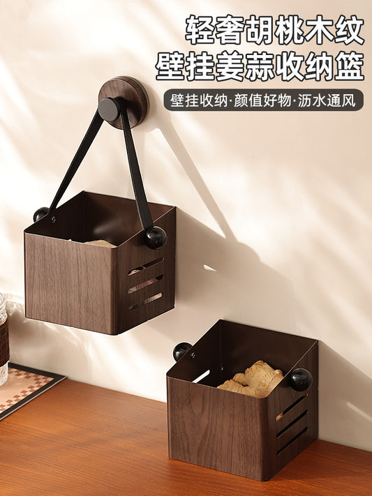 Kitchen Onion, Ginger and Garlic Wall Hanging Storage Box 2025 New Wall Suction Cup Hook Household Storage Basket Storage Shelf Y