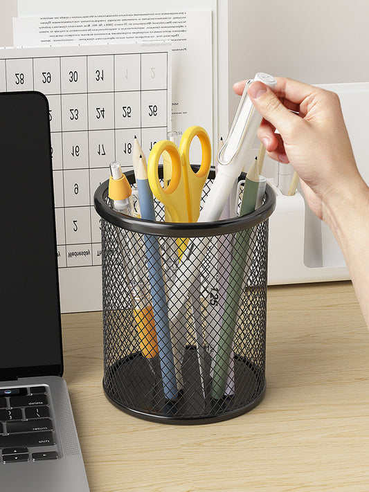 Creative Fashion Circular Grid Metal Multifunctional Pen Holder Cute Pen Holder Korean Student Creative Desktop Office Storage Box Student Desk Pen Holder Simple Mesh Cosmetics Storage Pen Holder