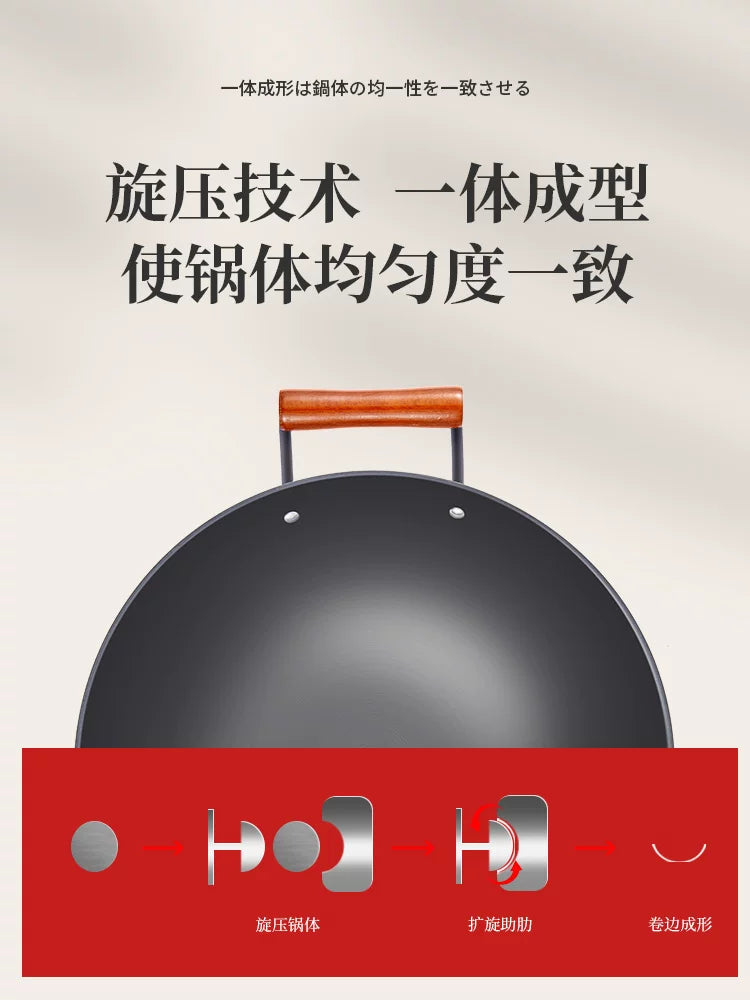 Japanese nitriding process 40cm polar iron amphora wok high purity iron uncoated round bottom household large capacity frying pan
