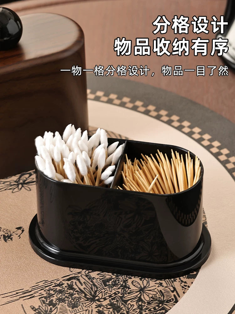 Creative walnut wood grain toothpick box 2025 new household floss 2-in-1 storage tube high-value toothpick jar Y