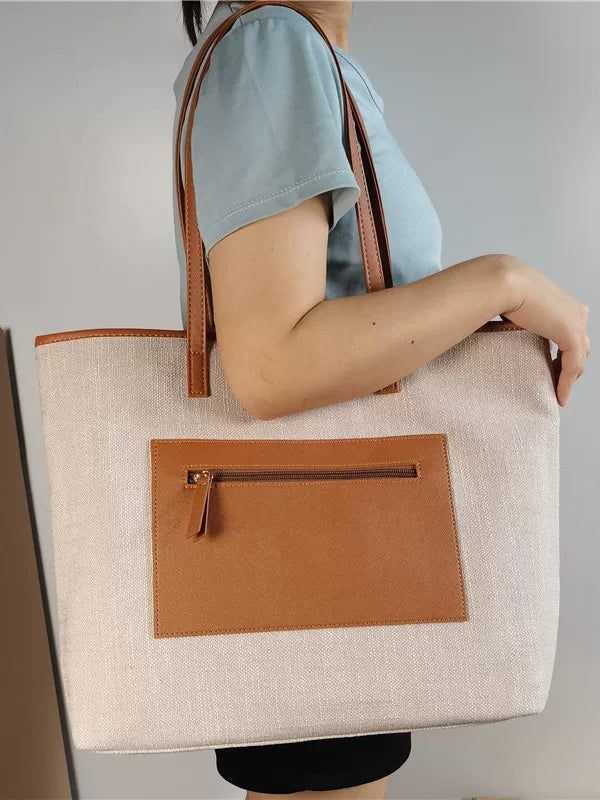 Canvas bag commuting to work with zipper can put the computer women's large capacity tote bag niche design one-shoulder foreign trade bag