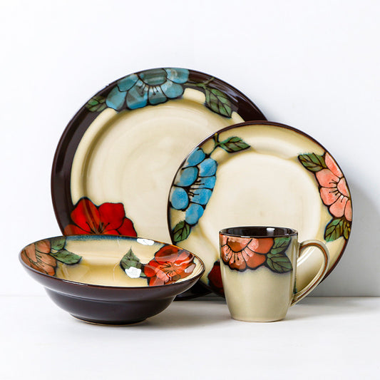 Plates, Japanese ceramic cutlery sets, Western steak plates, household vegetable plates, straw hat bowls, noodle bowls, underglaze mugs