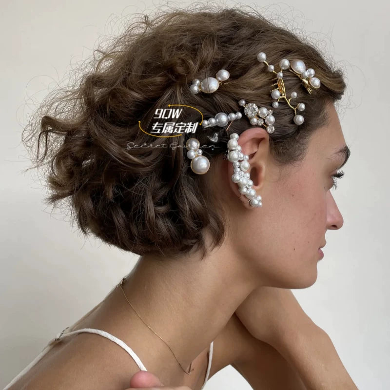 9QW Internet celebrity ins European and American bangs broken hair side clip bangs clip temperament simple and versatile, high-end pearl hair accessories