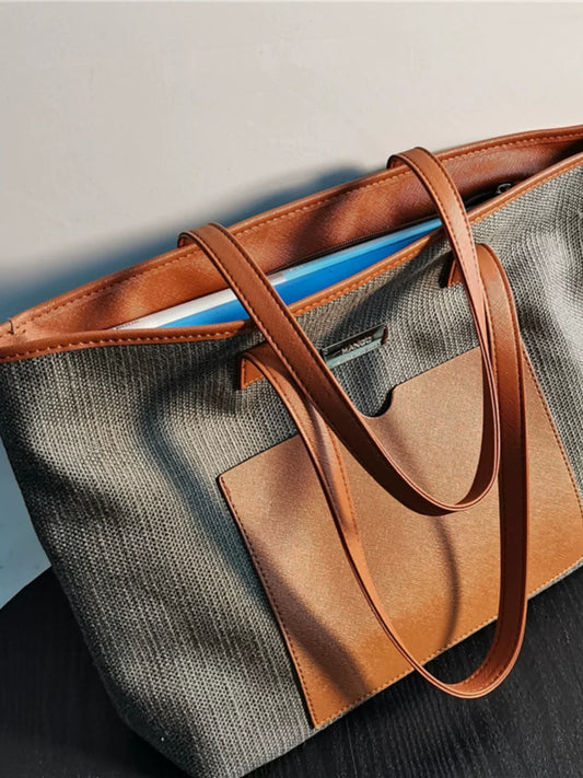 Canvas bag commuter with zipper universal tote bag large capacity tote bag shoulder bag niche design foreign trade
