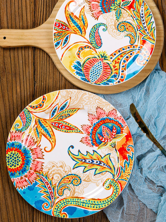 European and American guest ceramic discs, bohemian style hand-painted Western plates, vegetable plates, underglaze colored steak pasta plates, fruit plates