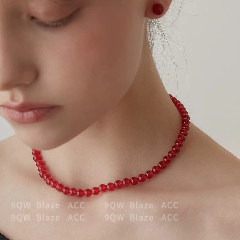9QW retro European and American niche texture red agate handmade beaded high-end collarbone chain necklace accessories