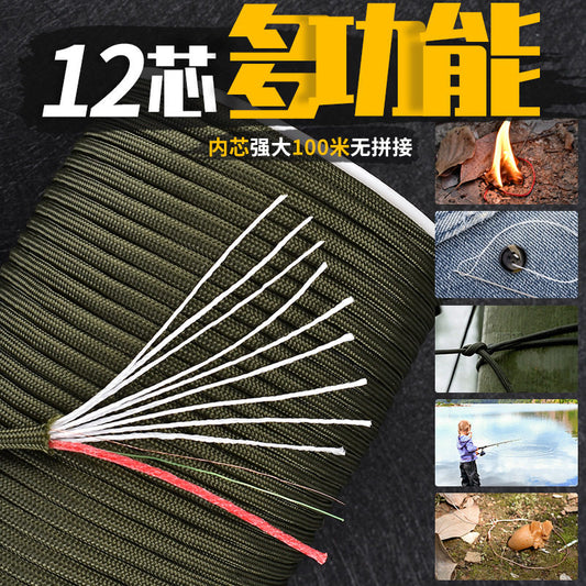 12-core multifunctional umbrella rope outdoor camping traction rescue bundled rope clothesline tent rope climbing rope 100 meters