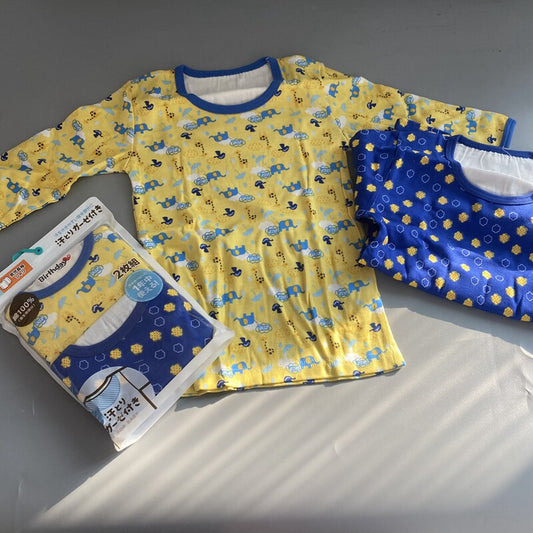 Japanese single good cotton Japanese pure cotton comes with gauze sweat towel boy baby spring and autumn long sleeve T-shirt loungewear is not refunded