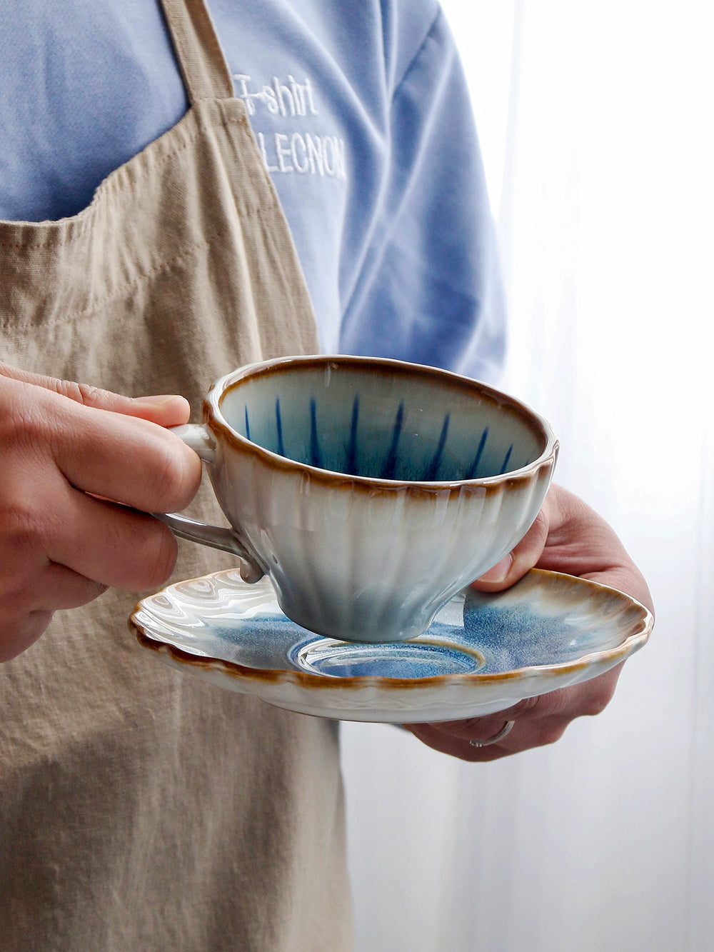 OMK Retro Style Beautiful Coffee Cup Home Ceramic Latte Art Cup High-end Afternoon Tea Cup and Saucer Set