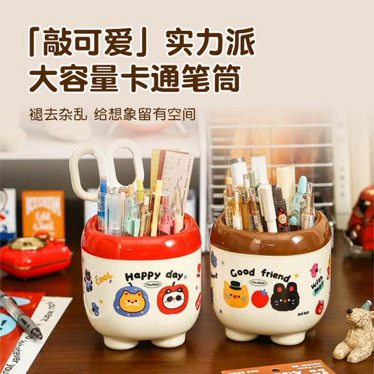 Girls' creative cartoon large-capacity pen holder cute grid high-value plastic pen box girl student office desk pen holder office desktop organizing plastic pen holder sorting stationery