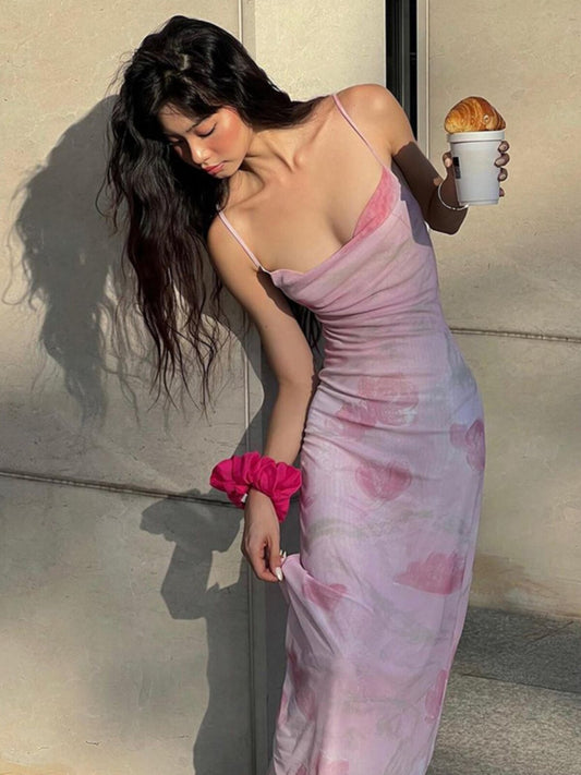 The peach double-layer mesh camisole dress in the world 2026 summer new hot girl slim slim hip length skirt