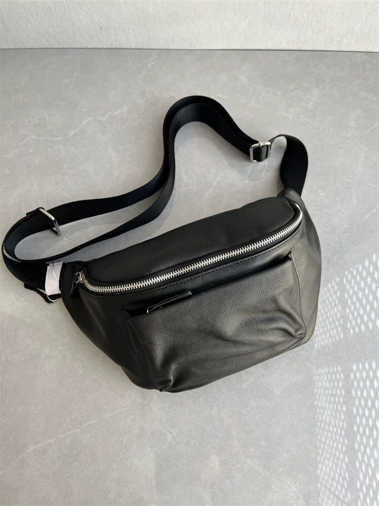 Foreign trade factory tail goods top layer cowhide women's chest bag casual simple fashion leather waist bag one-shoulder crossbody women's bag