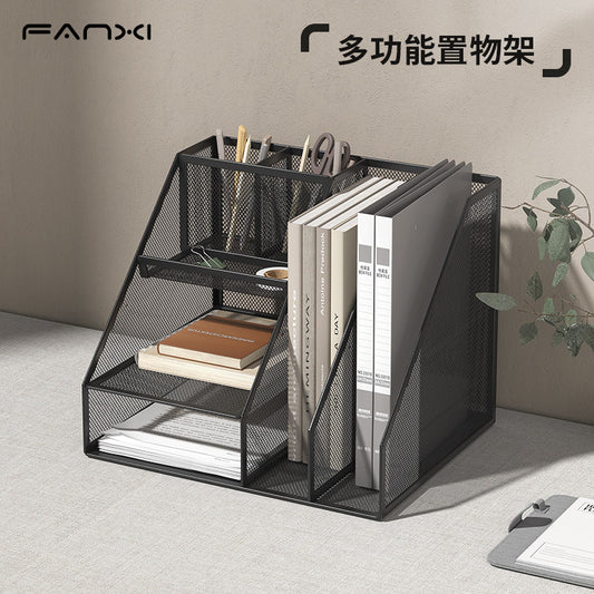 Multi-functional file shelf, metal file frame, office iron file storage, bookshelf, vertical file frame, desktop stationery, material arrangement, shelf, book, folder, office supplies