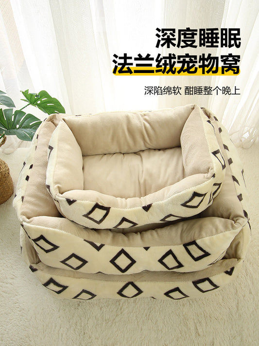 Small dog kennel lazy sofa can lie down and sleep, warm in winter, semi-enclosed thickened soft flannel sleep