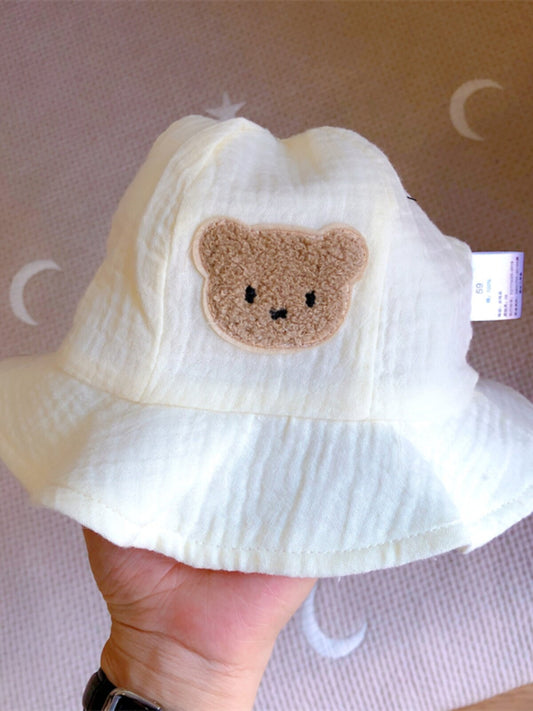 Newborn baby hat summer cotton gauze ultra-thin boys and girls baby cute bear bucket hat sun hat