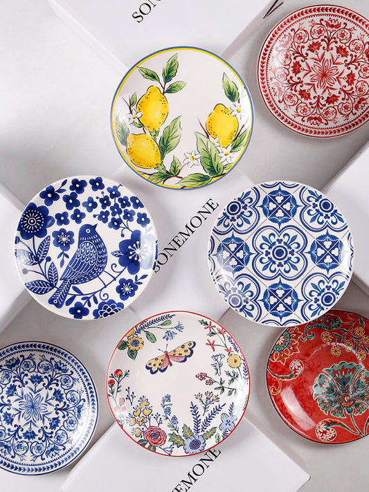 OMK high-value painted ceramic plate 6 inch household side dish snack cake snack small plate beautiful bone plate