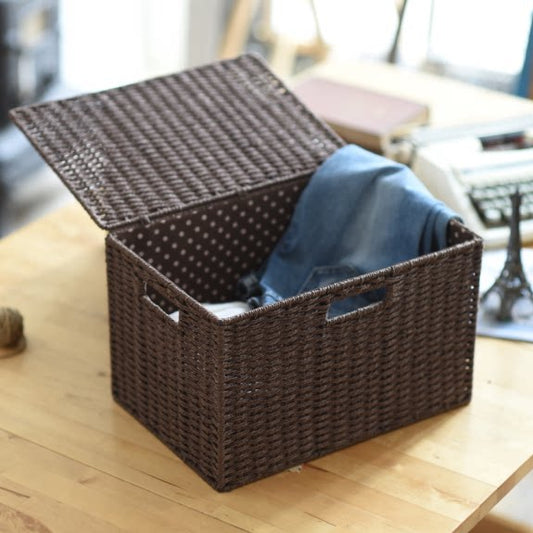 Pastoral grass rattan woven storage basket, household desktop storage box, clothing organizer drawer, snack frame, storage basket
