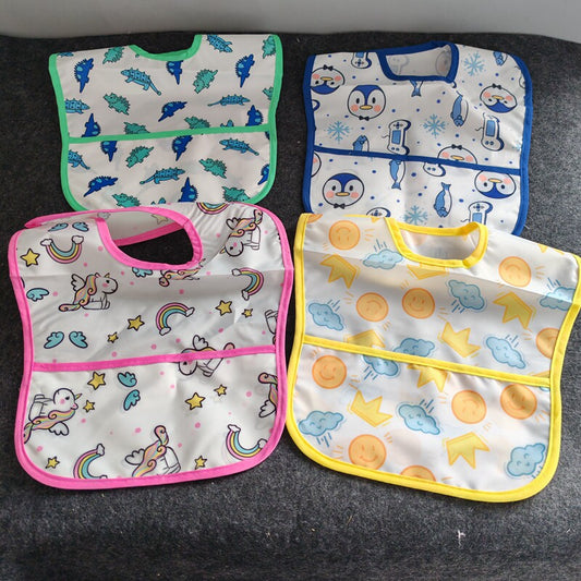 Daily order new product summer baby waterproof bib children's eating complementary food large bib rice pocket super soft and thin saliva pocket