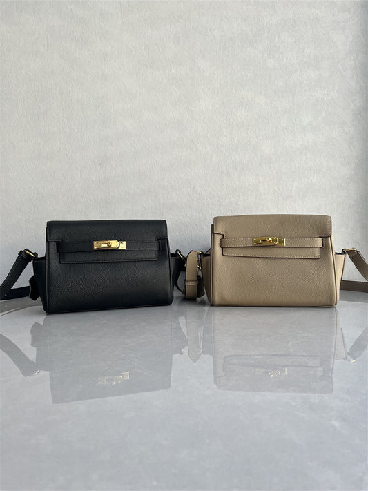 Export South Korea high-quality top-layer cowhide new lock Kelly bag fashionable and versatile shoulder crossbody foreign trade women's bag
