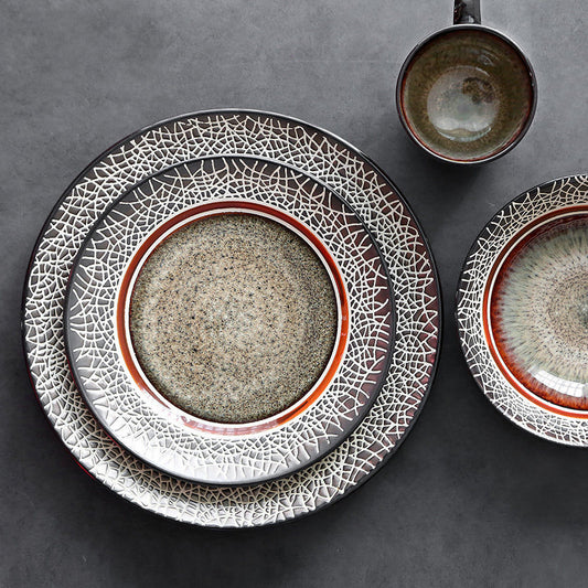 American creative ceramic tableware cup bowl plate set vintage western plate household round vegetable plate large plate shallow soup bowl