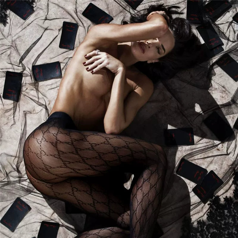 European and American foreign trade see-through letters, sexy black fishnet stockings, women's pantyhose, thin ins, trendy brand Internet celebrities