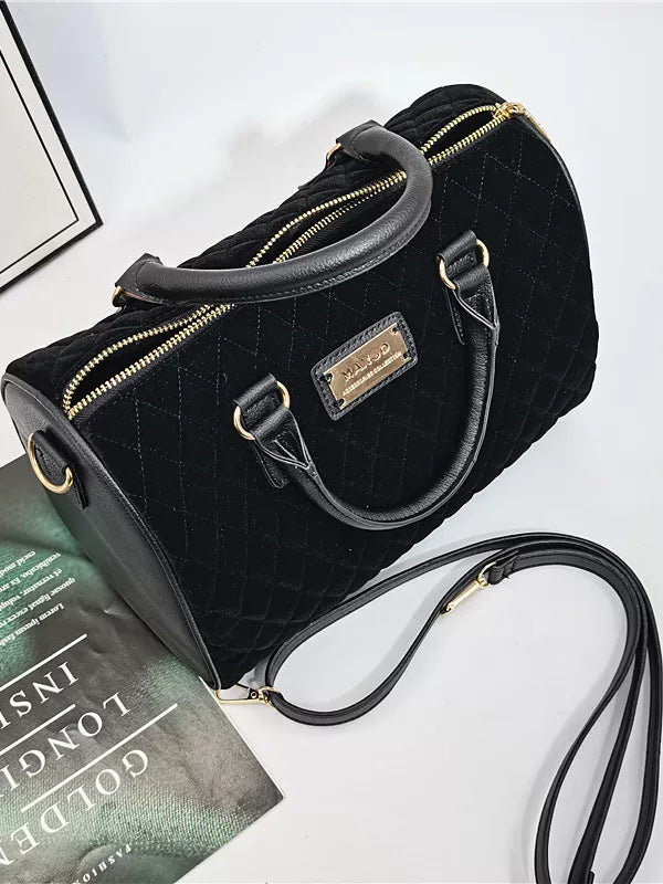 Velvet Lingsta Boston Handbag Women's Versatile Commuter Large Capacity One Shoulder Crossbody Bag Simple Niche Design Bag