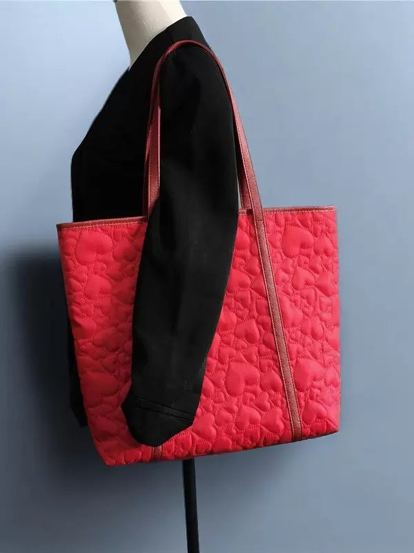 Red bag canvas with zipper large capacity tote bag daily commuting nylon high-quality lazy style foreign trade bag