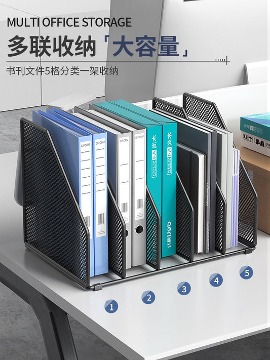 Desktop metal file frame file shelf office iron file storage box bookshelf vertical file frame desktop stationery data sorting shelves book standing folder office supplies encyclopedia