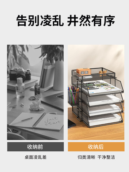 A3A4 Desktop File Shelf, Metal File Frame, Storage Shelf, Iron Multi-layer Folder Storage Box, Bookcase, File Frame, Office Book, Archives, Office Stationery, Supplies