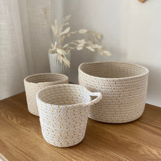 Cotton thread woven basket storage basket, fabric basket, desktop remote control, utility box, toy snack bucket, dirty clothes storage basket