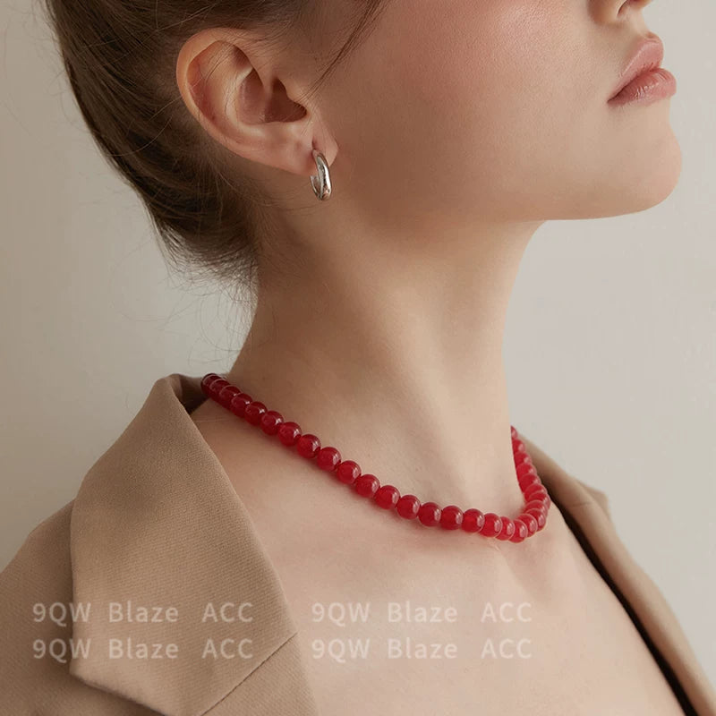 9QW retro European and American niche texture red agate handmade beaded high-end collarbone chain necklace accessories