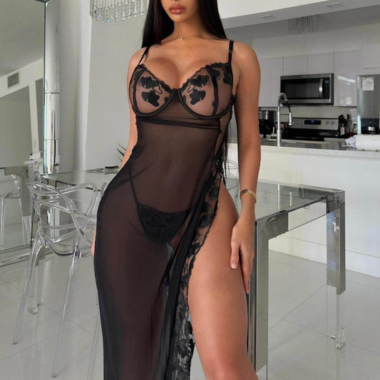 Coco Witch Sexy Pure Lust Hot Charming Temptation Suspenders Thin Sheer Midi Lace Fun Nightdress Woman