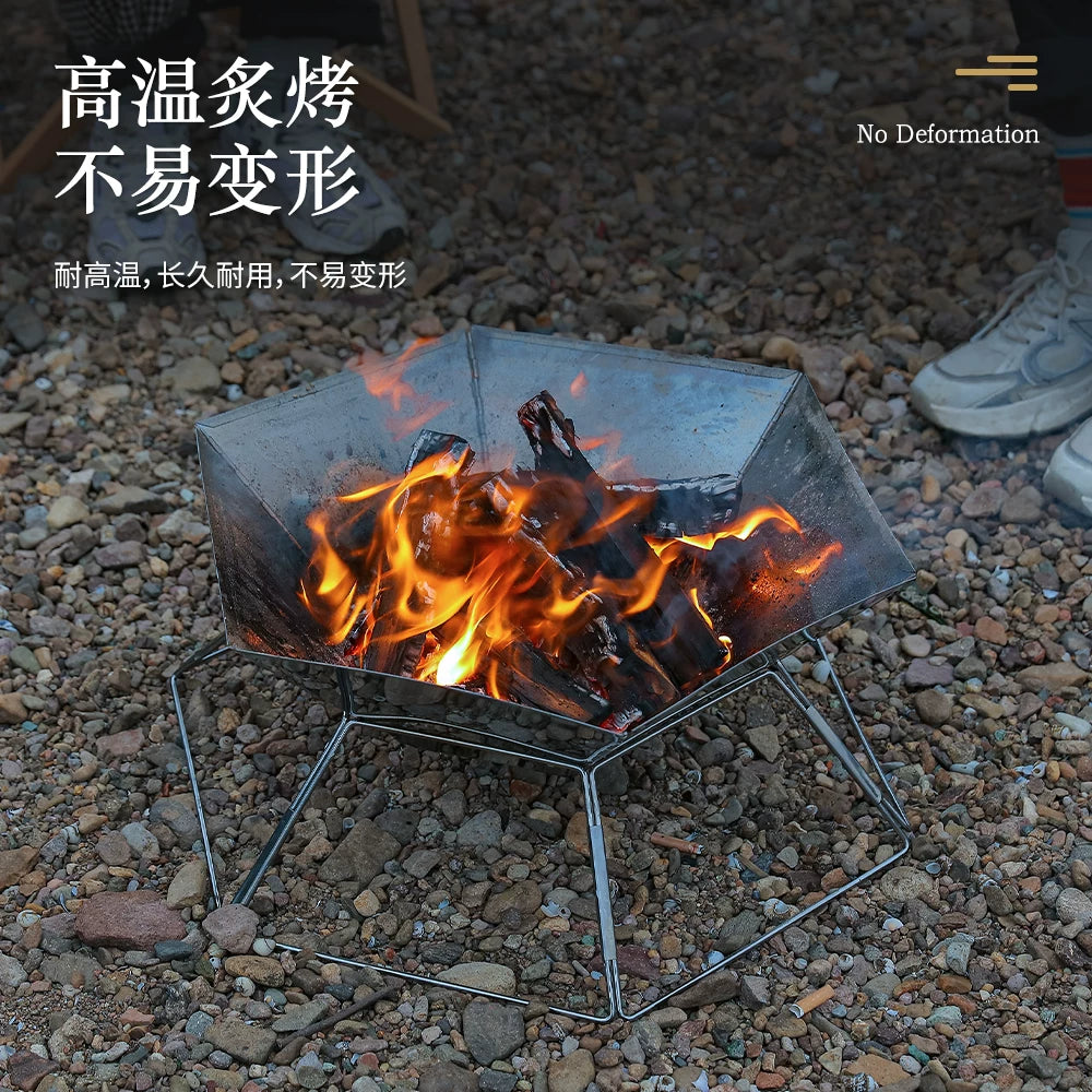Outdoor camping hexagonal folding barbecue stove wood stove fire station multifunctional charcoal stove barbecue grill folding portable