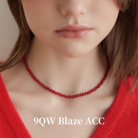 9QW new Chinese accessories national style red beads exquisite and small necklace encore red stacked collarbone chain women