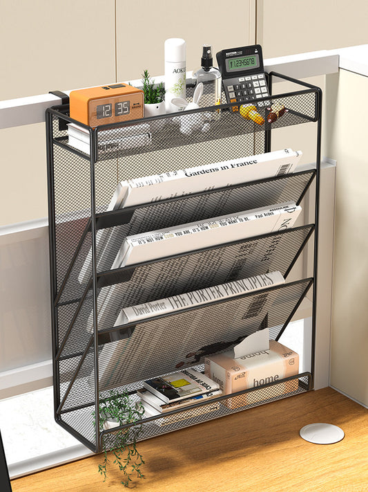 Metal wall-mounted file shelf, data organization, office desktop, document hanging, shelf, wall-mounted folder, folder storage box, magazine shelf, office supplies, large furniture, table, multi-layer book stand