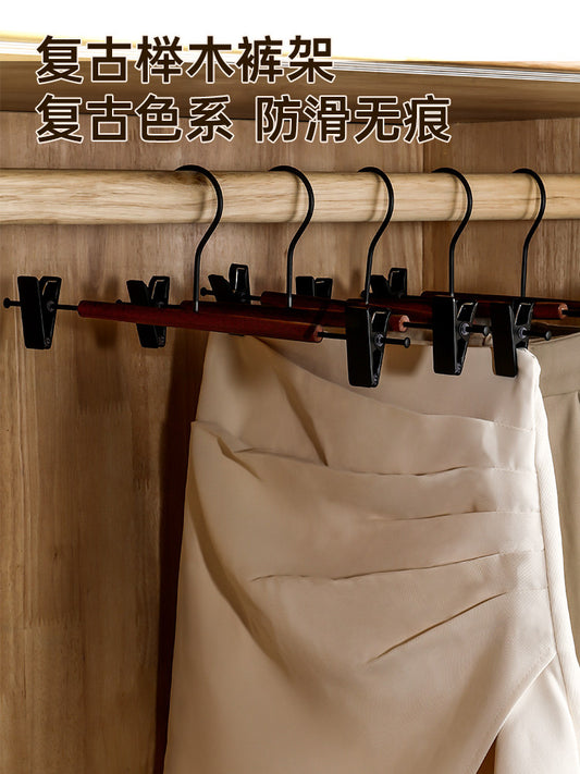 Pants rack, solid wood to dry pants, hanger with clips, hanging skirts, socks storage, special non-slip household non-marking trouser clip Y