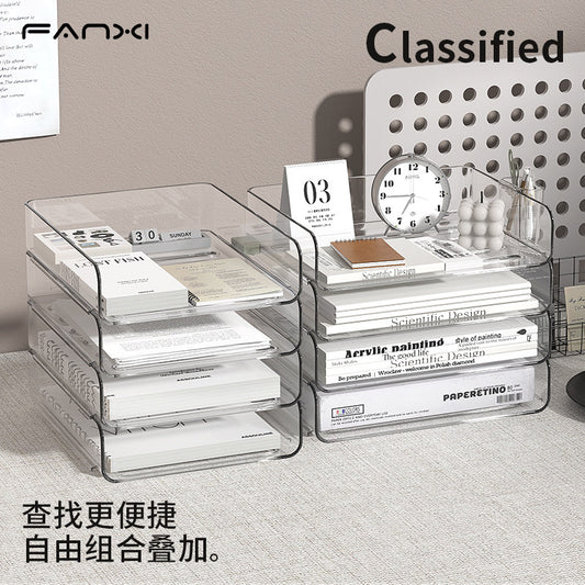 Desktop transparent file shelf, multi-layer document storage box, data file frame, office document desk, workstation, book document storage rack, stationery organizer box, desk storage rack, document storage shelf