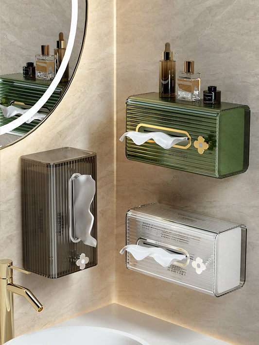 Tissue box, wall-mounted, non-punching, household face towel storage box, toilet, toilet, kitchen, upside-down paper drawing box